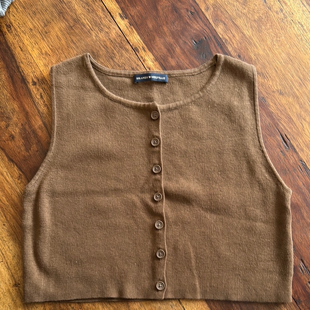 Brandy Melville brown Sleeveless Button-Up Top